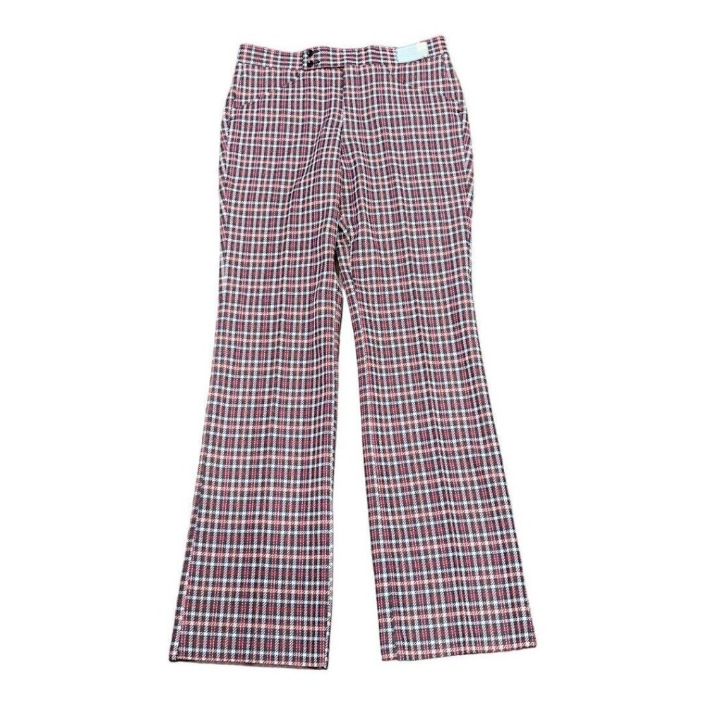 Stanton Men Texturized Trevira Polyester Pants 34 Short Red Plaid Check 70s NEW